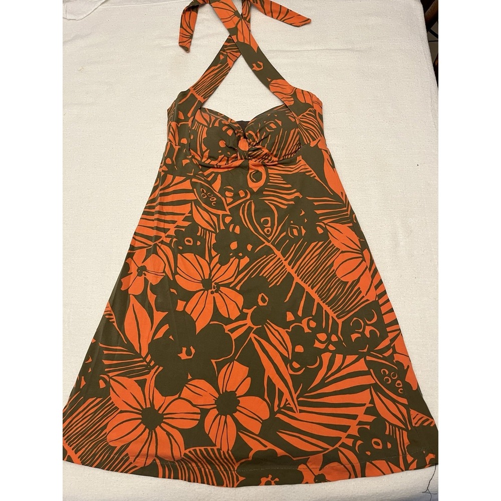 Tommy Bahama Women's Halter Sundress Built In Bra Orange Floral No Size Tag S/M
